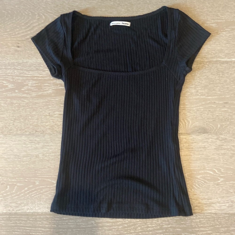 Reformation black cotton scoop neck short sleeve top
